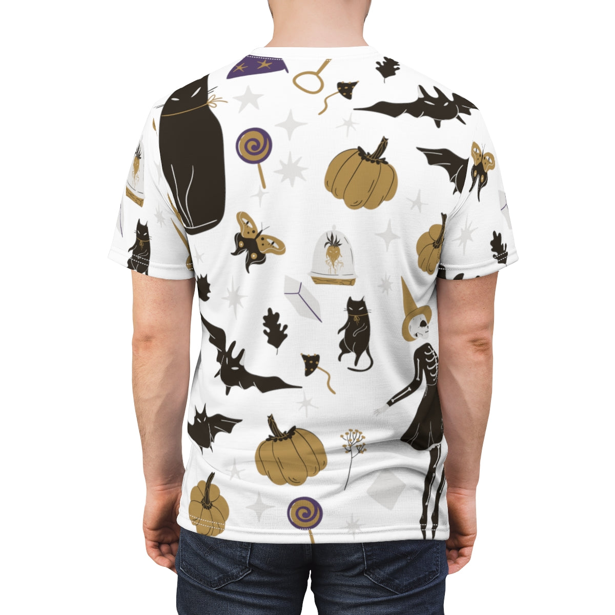 Large Halloween Pattern All Over Print Shirt | Vintage Halloween | Spooky Halloween Shirt | Unisex AOP Shirt | Black Cat Shirt | Skeleton