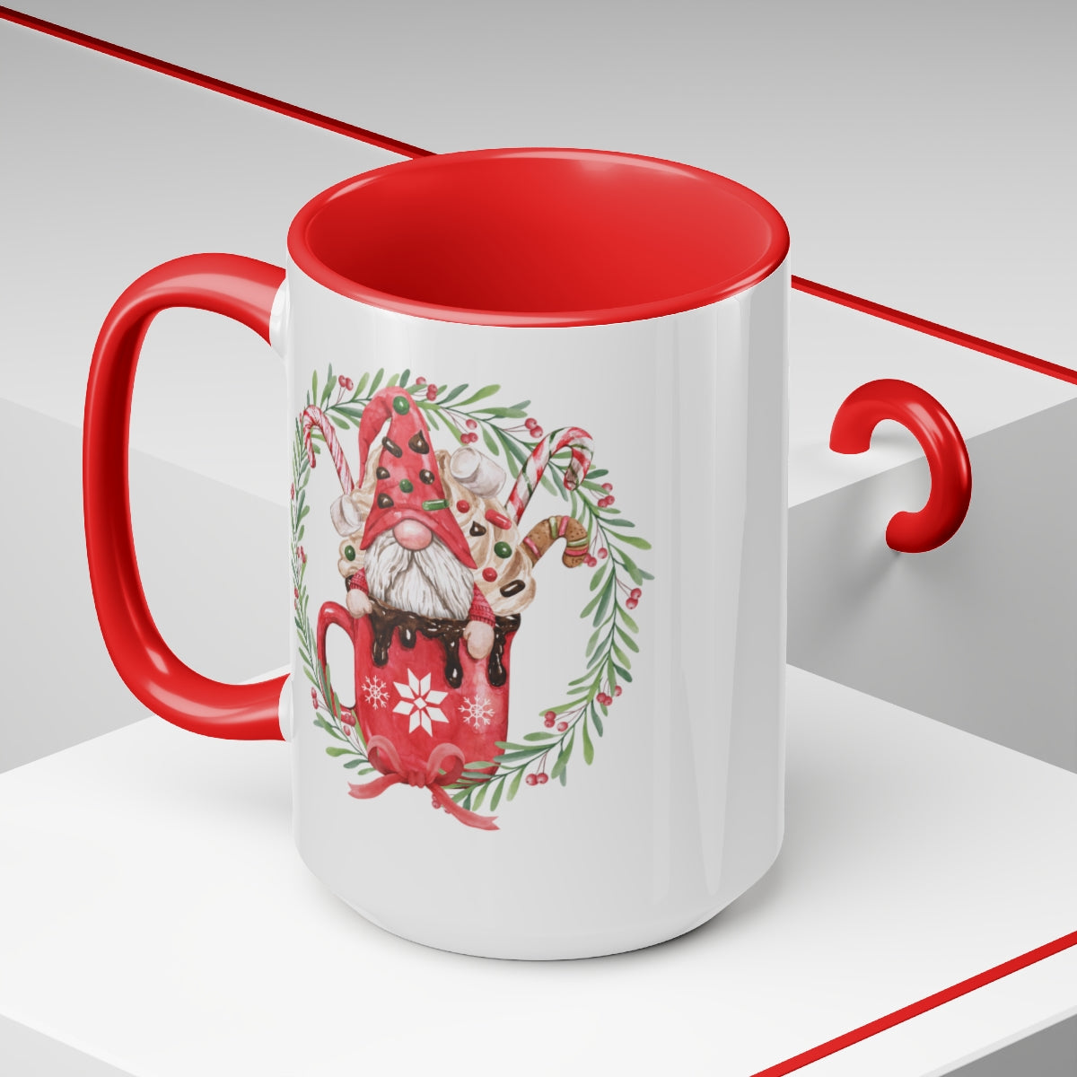 15oz Two Tone Christmas Coffee Mug, Christmas Gnome Mug, Reindeer Mug, Christmas Tree Mug, Merry Christmas Mug