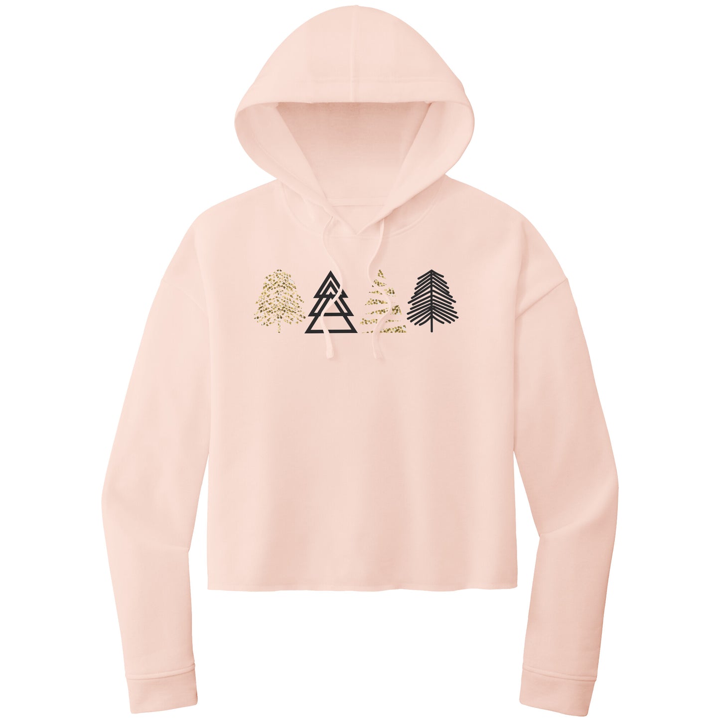 Christmas Crop Hoodie, Christmas Cropped Sweatshirt, Black and Gold Christmas Trees, Christmas Cropped Hoodie