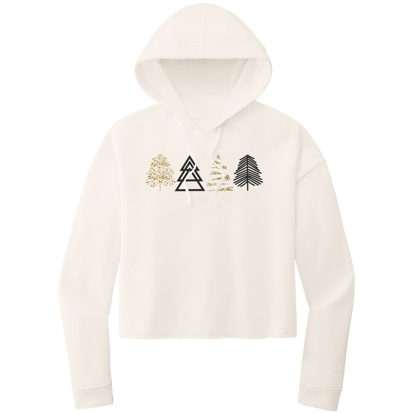 Christmas Crop Hoodie, Christmas Cropped Sweatshirt, Black and Gold Christmas Trees, Christmas Cropped Hoodie