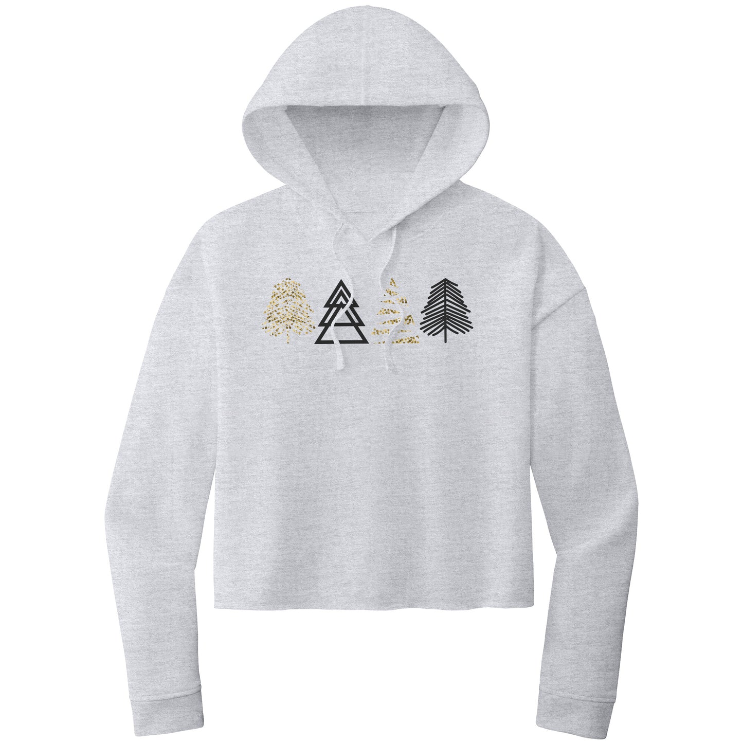 Christmas Crop Hoodie, Christmas Cropped Sweatshirt, Black and Gold Christmas Trees, Christmas Cropped Hoodie