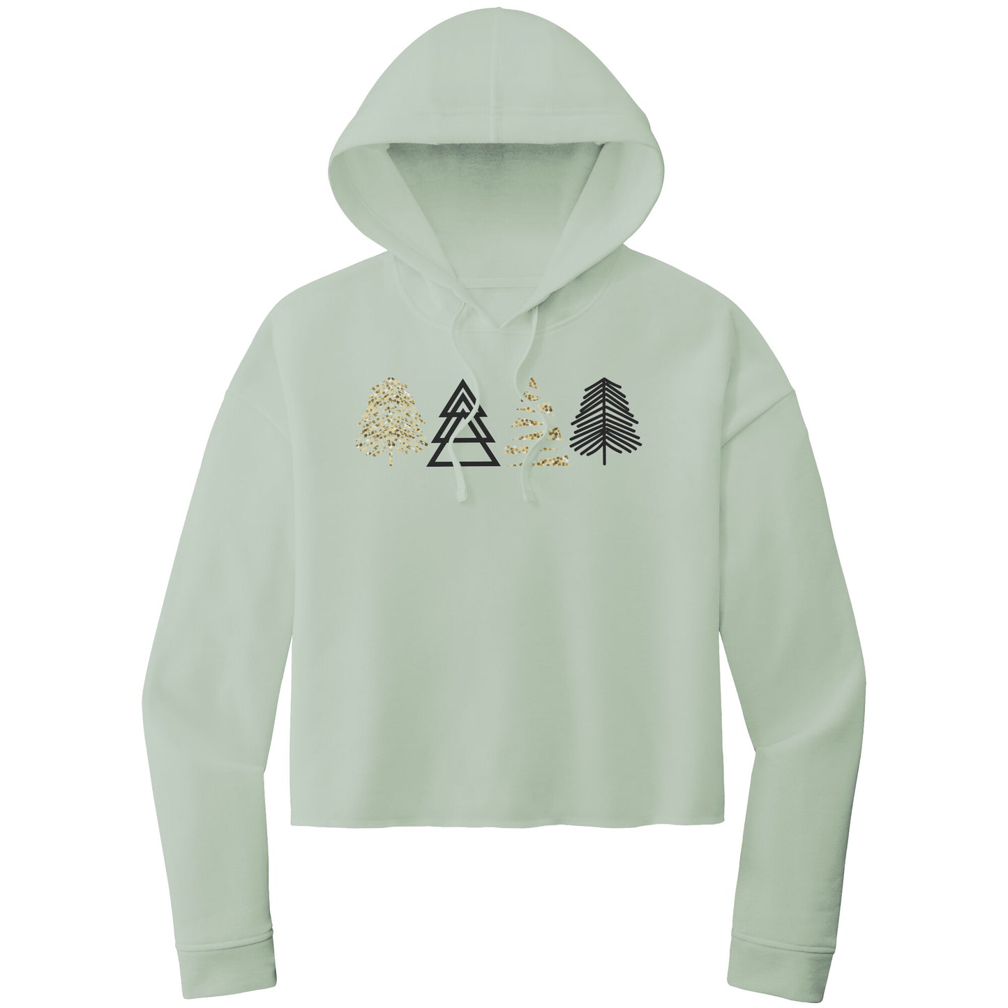 Christmas Crop Hoodie, Christmas Cropped Sweatshirt, Black and Gold Christmas Trees, Christmas Cropped Hoodie