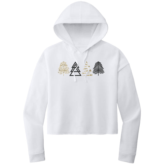 Christmas Crop Hoodie, Christmas Cropped Sweatshirt, Black and Gold Christmas Trees, Christmas Cropped Hoodie