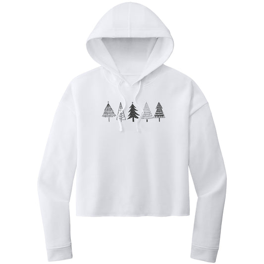 Christmas Crop Hoodie, Christmas Cropped Sweatshirt, Black Christmas Trees Christmas Cropped Hoodie