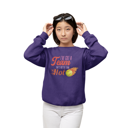 Team That's Hotter Than Hot Kids Softball Sweatshirt | Softball Sweatshirt | Youth Softball Shirt | Cute softball shirts | Youth Softball Sweatshirt