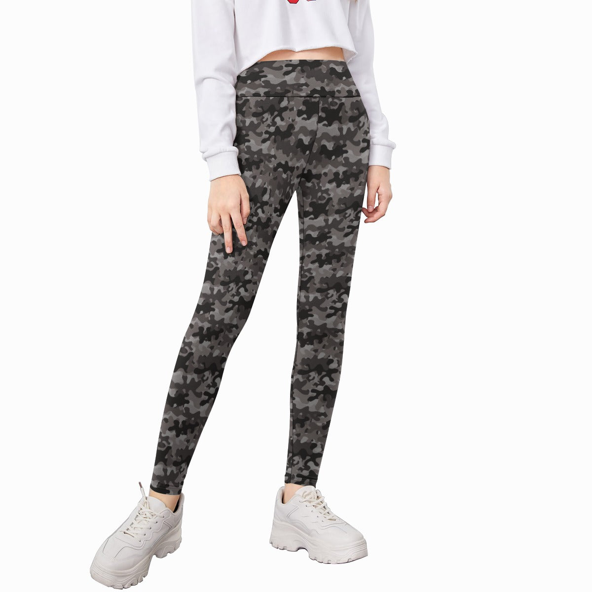 Charcoal Camouflage Girls' Athletic Hoodie Set