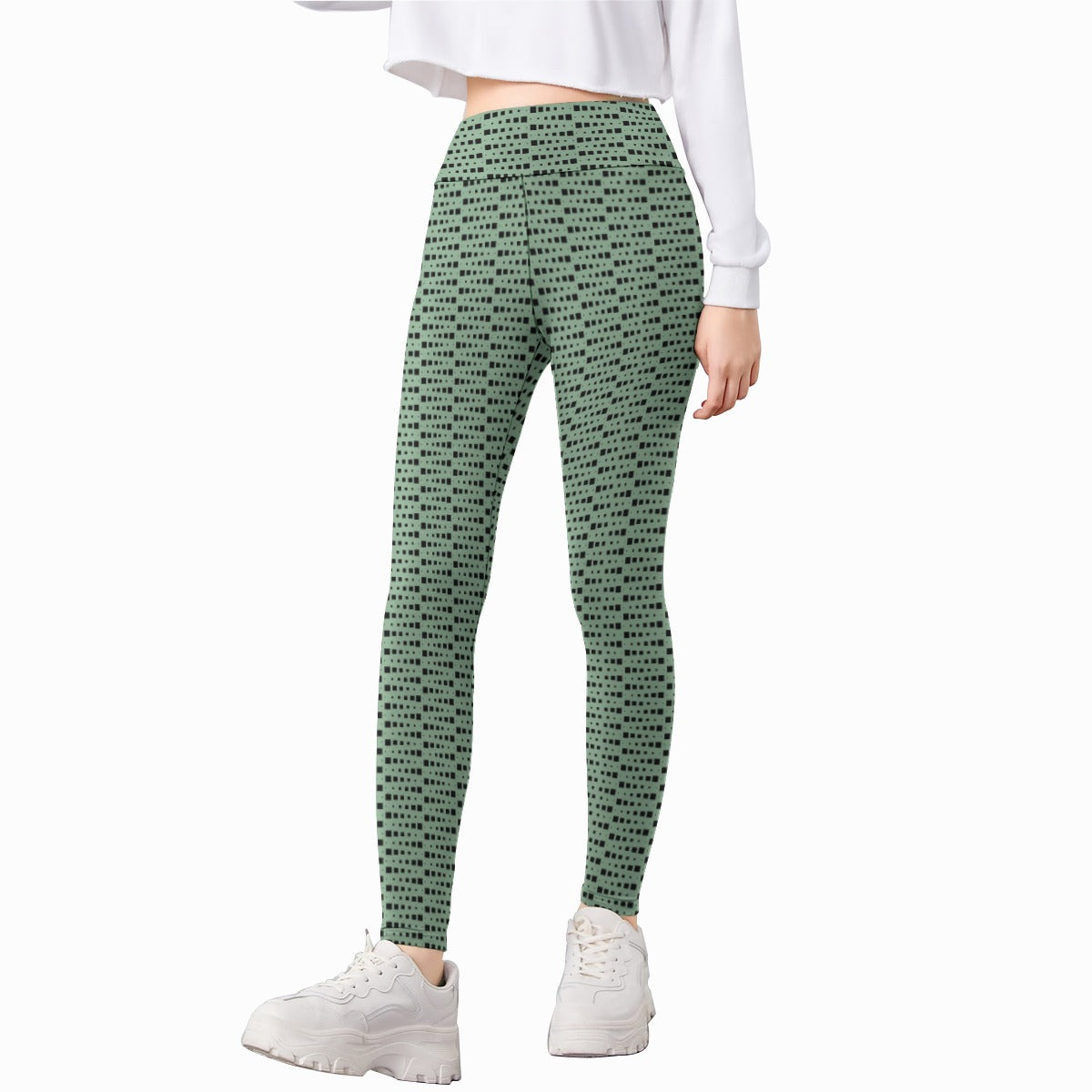 Geometric Pattern Green Girls' Athletic Hoodie Set