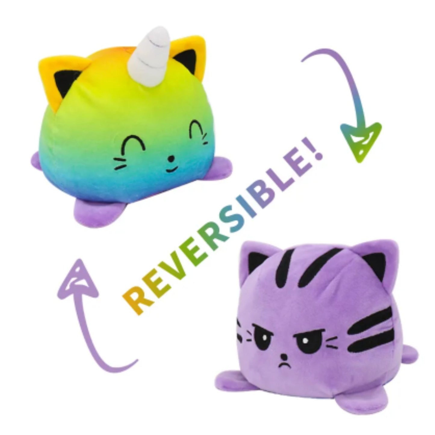 Reversible Cat Plushie, Happy and Angry Emotion Mood, Cute Kittencorn Plushie