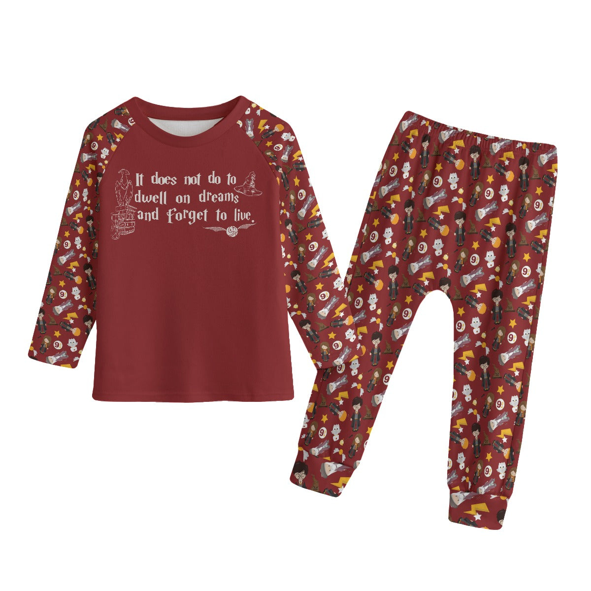 Matching Wizard Family Pajamas, Wizard School Matching Pajamas, Wand, Forget to Live Saying, Polyester Pajamas