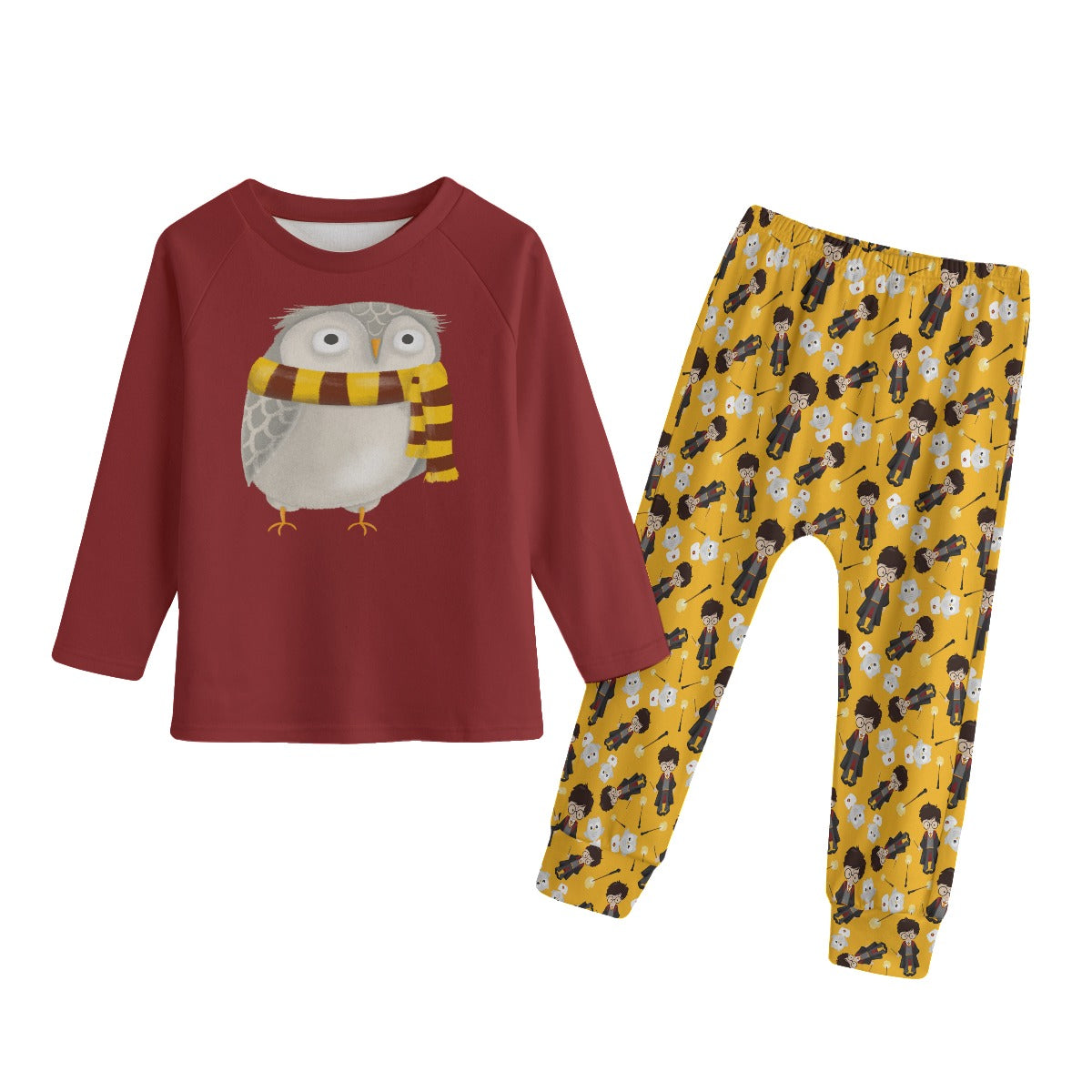 Wizard House Youth Pajamas, Wizard School Youth Pajamas, Owl with Wizard House Scarf