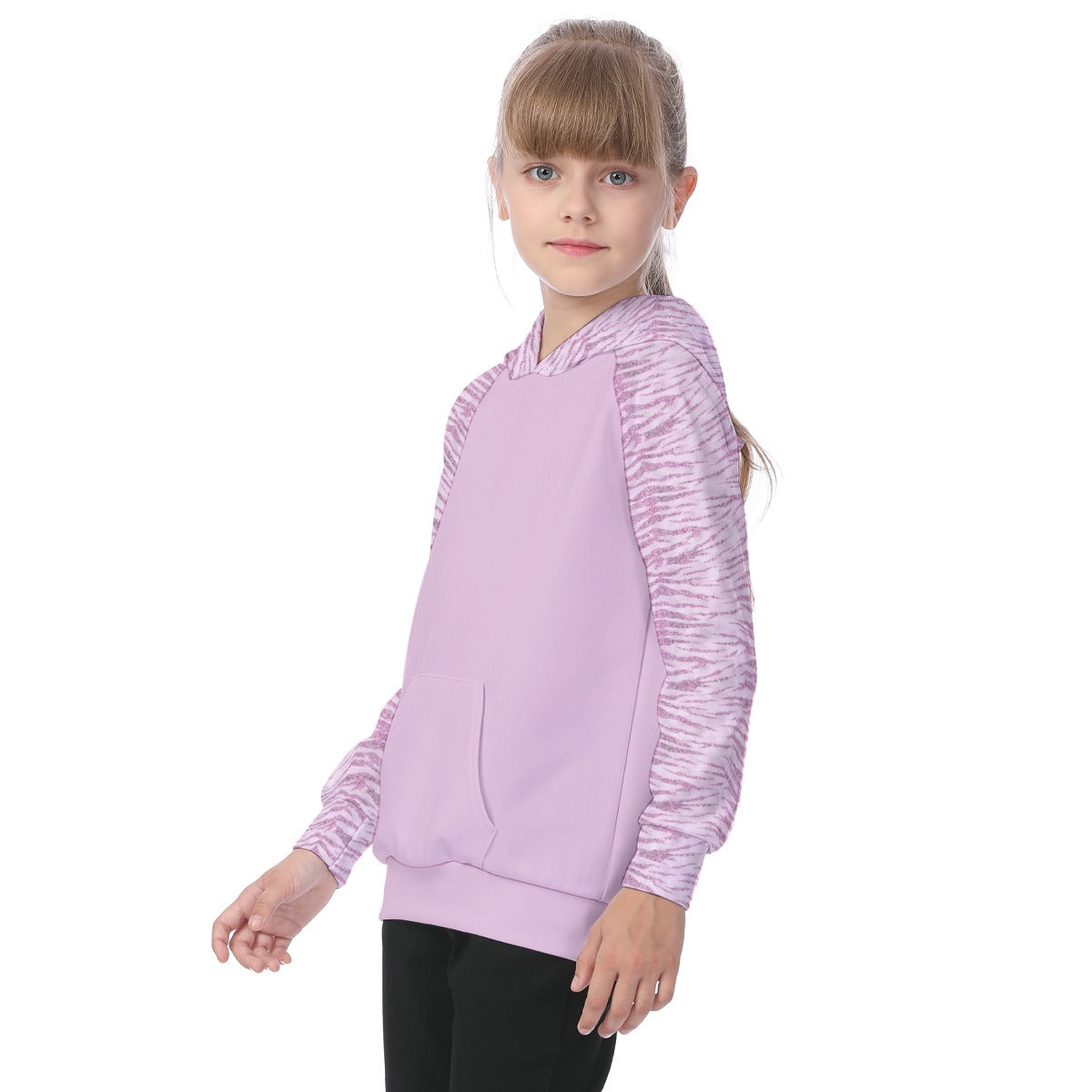 Pink Glitter Zebra Striped Girls' Athletic Hoodie Set