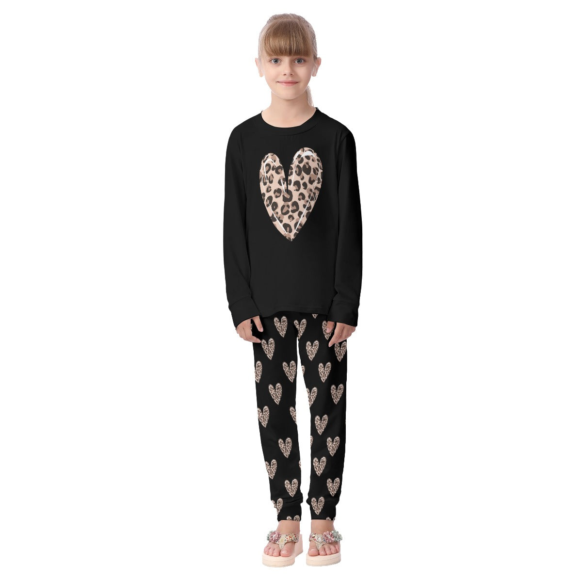 Designs by Em - Leopard Heart Youth Stretch Pajamas