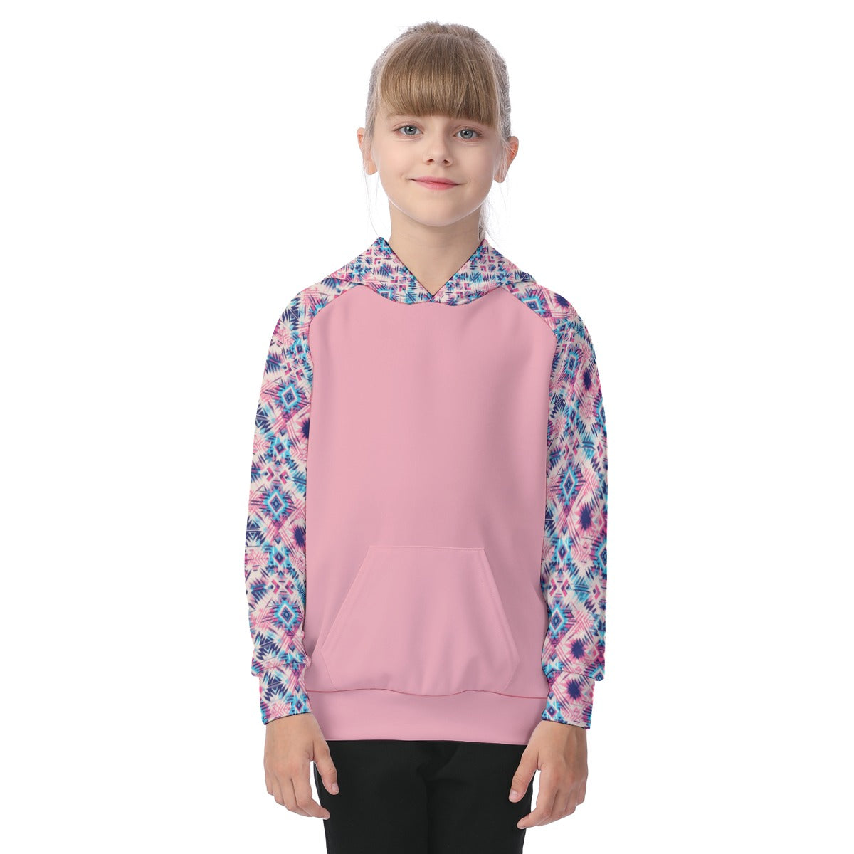 Pink and Blue Aztec Girls' Athletic Hoodie Set