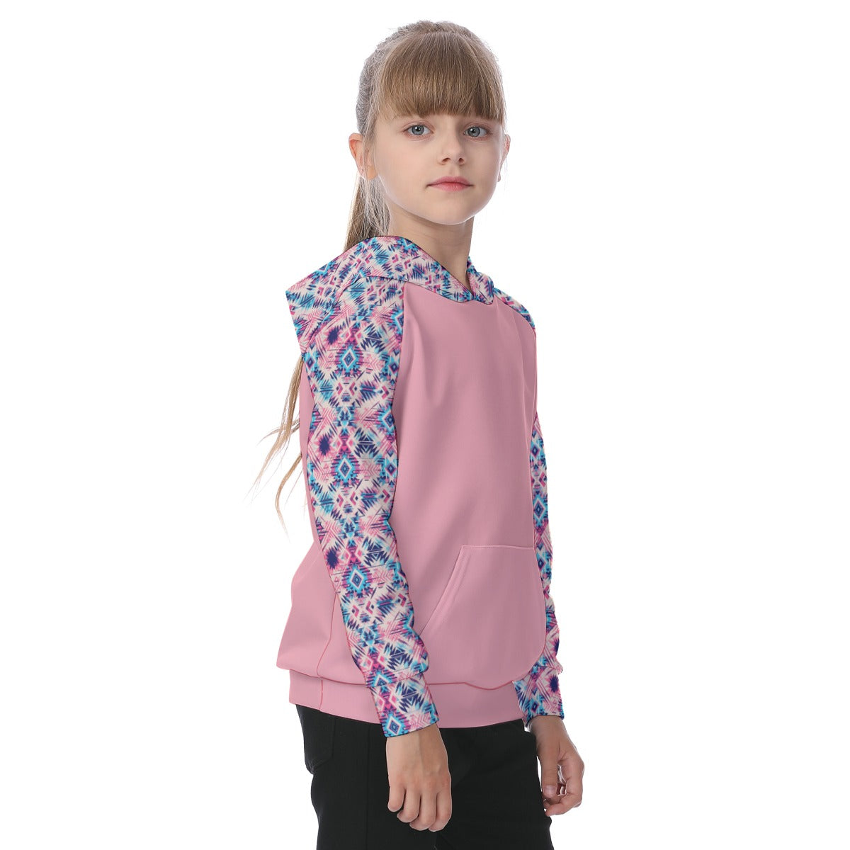 Pink and Blue Aztec Girls' Athletic Hoodie Set