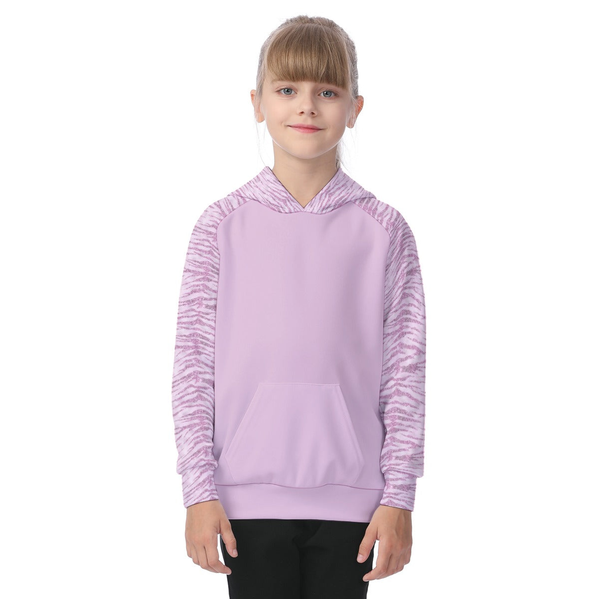 Pink Glitter Zebra Striped Girls' Athletic Hoodie Set