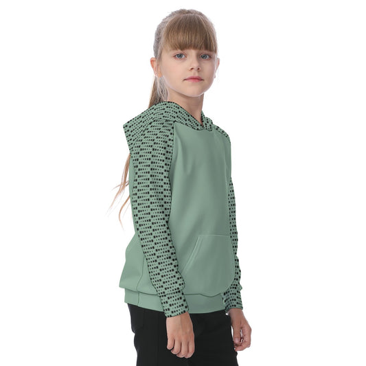 Geometric Pattern Green Girls' Athletic Hoodie Set