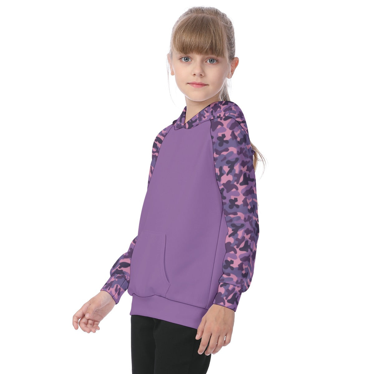 Purple Camouflage Girls' Athletic Hoodie Set