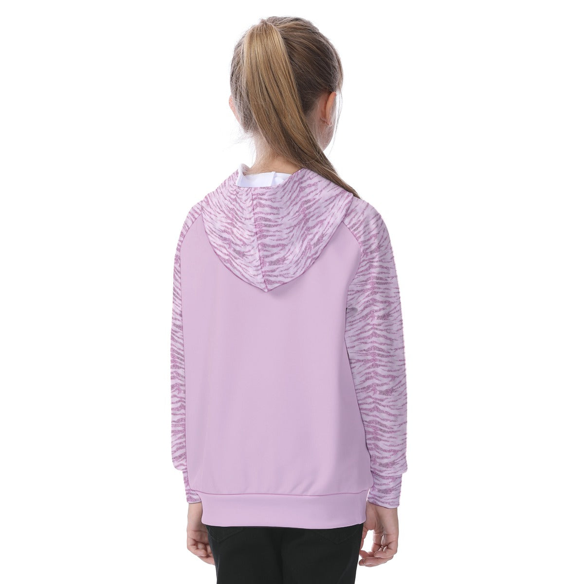 Pink Glitter Zebra Striped Girls' Athletic Hoodie Set