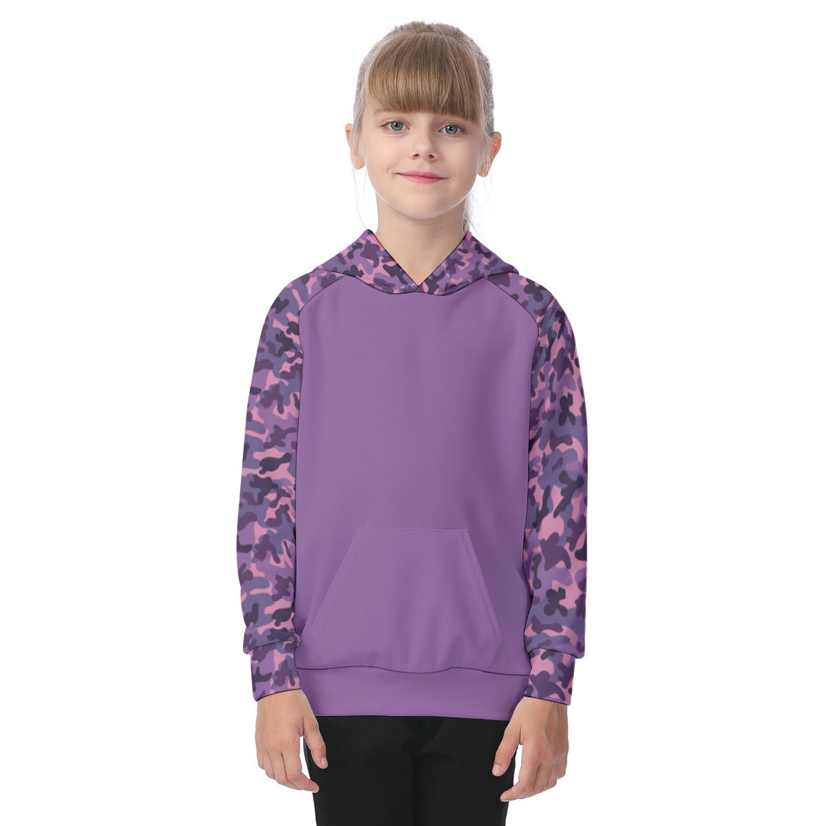 Purple Camouflage Girls' Athletic Hoodie Set