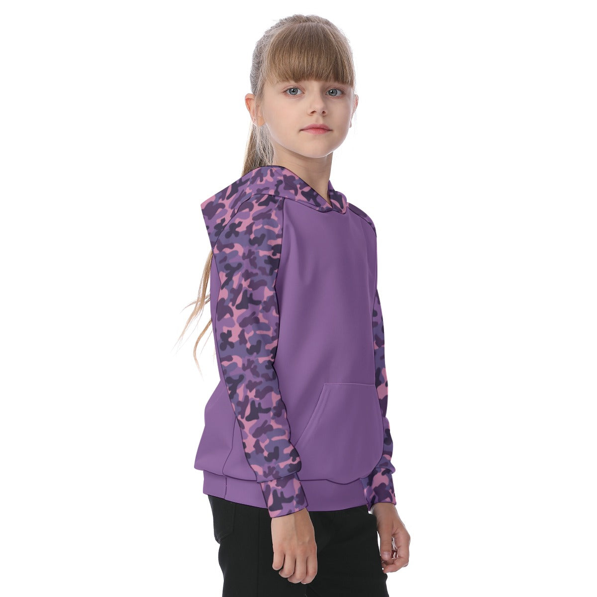 Purple Camouflage Girls' Athletic Hoodie Set