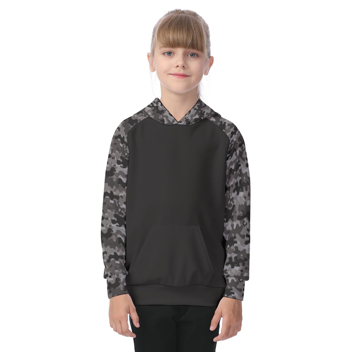 Charcoal Camouflage Girls' Athletic Hoodie Set