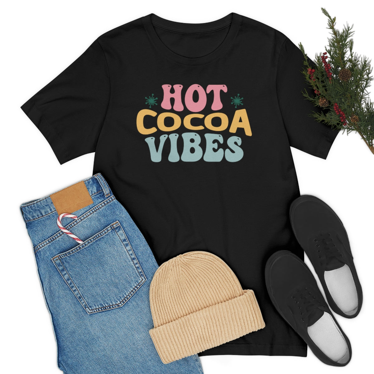 Hot Cocoa Vibes Hippie Christmas Tshirt, Christmas Shirts for Women, Christmas Tee, Shirts for Christmas