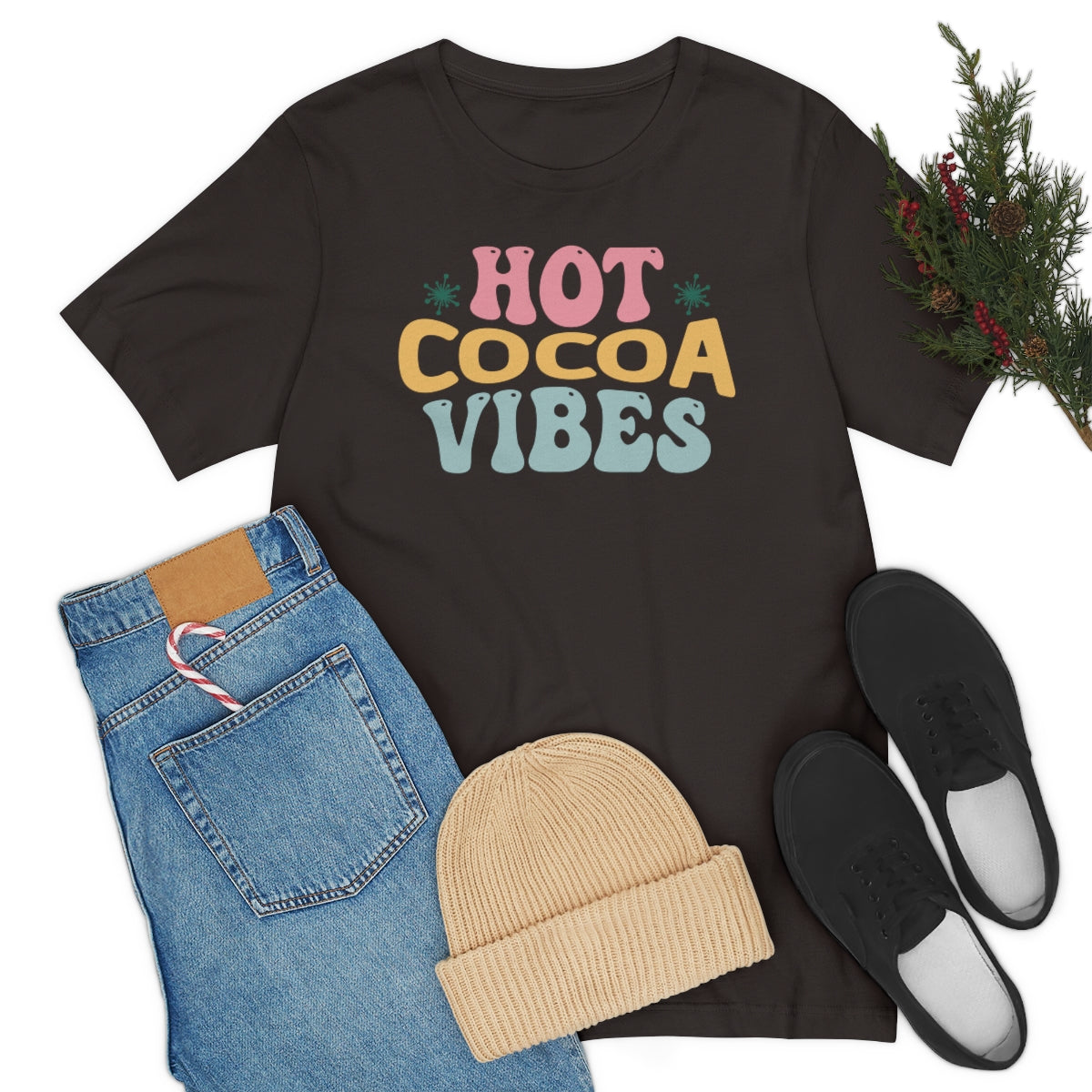 Hot Cocoa Vibes Hippie Christmas Tshirt, Christmas Shirts for Women, Christmas Tee, Shirts for Christmas