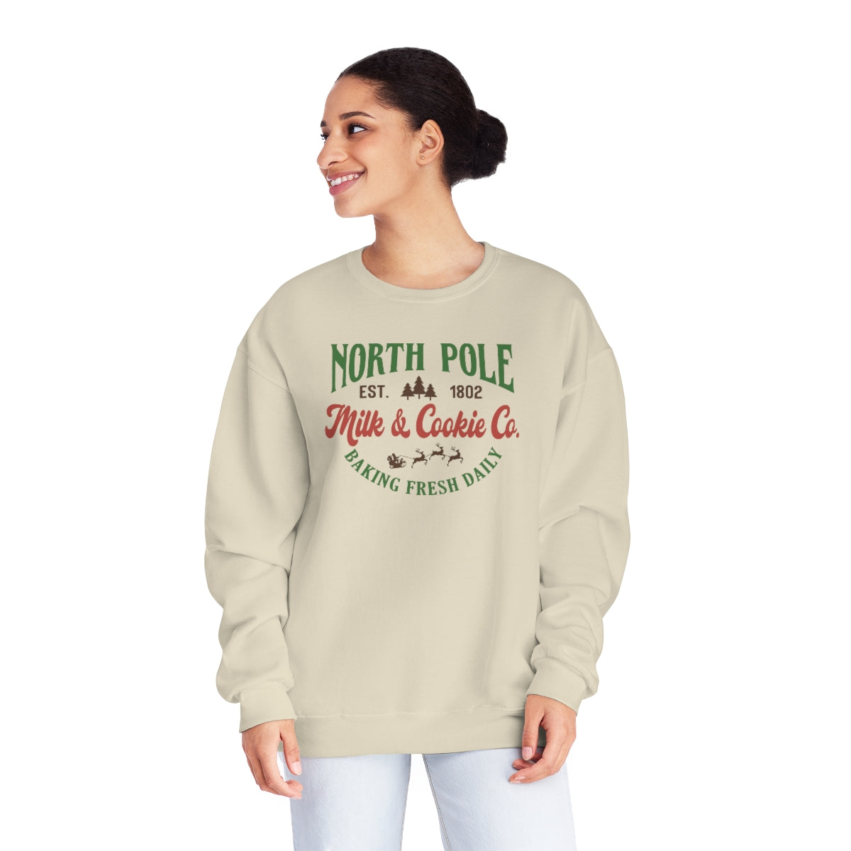 North Pole Milk and Cookie Company Christmas NuBlend® Crewneck Sweatshirt Sizes S - 3XL