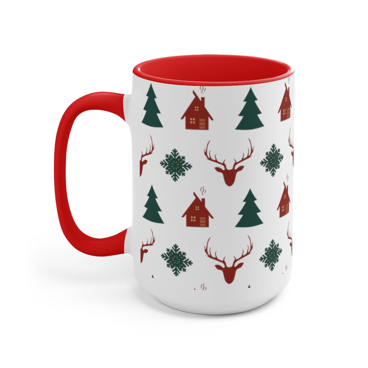 15oz Two Tone Christmas Coffee Mug, Christmas Pattern Coffee Mug, Reindeer Mug, Christmas Tree Mug, Merry Christmas Mug