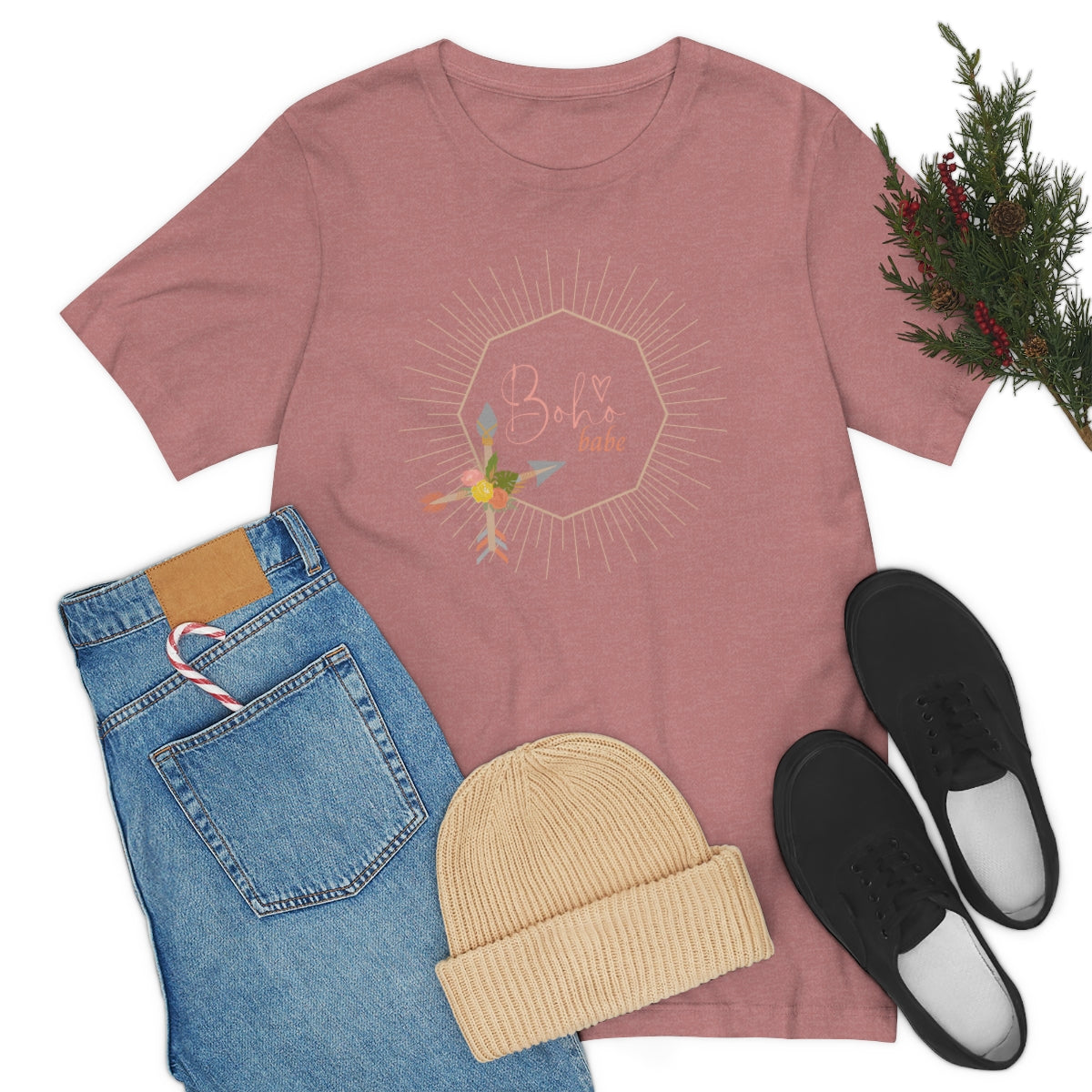 Boho Babe Sunburst Shirt, Arrows with Flowers Shirt, Boho Flowers Shirt, Gold Starburst Shirt