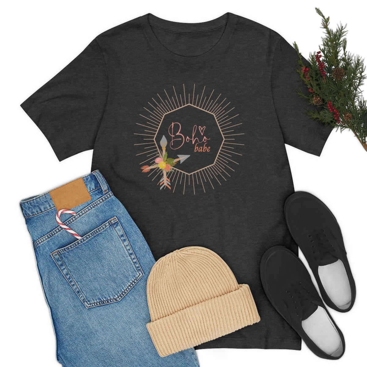 Boho Babe Sunburst Shirt, Arrows with Flowers Shirt, Boho Flowers Shirt, Gold Starburst Shirt