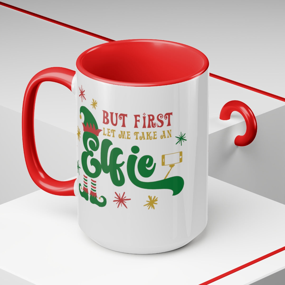 15oz Two Tone Christmas Coffee Mug, Elf Mug, Christmas Mug, Take an Elfie Mug, Merry Christmas Mug