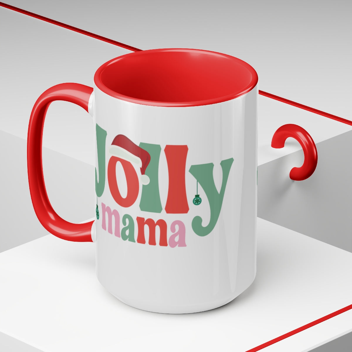 15oz Two Tone Christmas Coffee Mug, Jolly Mama Mug, Hippie Mug, Christmas ornament Mug, Merry Christmas Mug