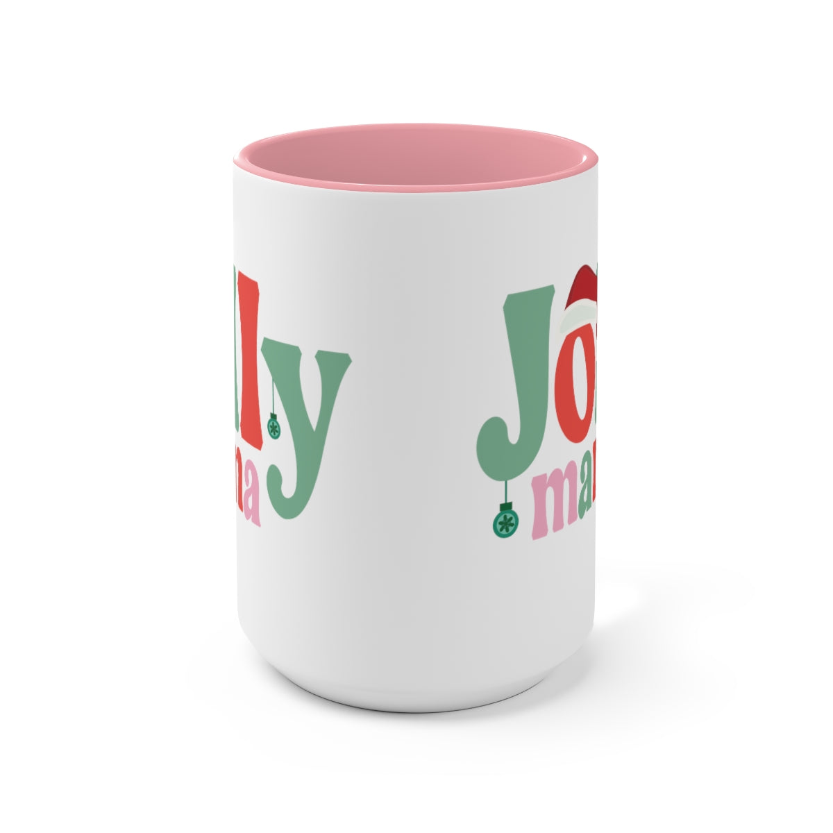 15oz Two Tone Christmas Coffee Mug, Jolly Mama Mug, Hippie Mug, Christmas ornament Mug, Merry Christmas Mug