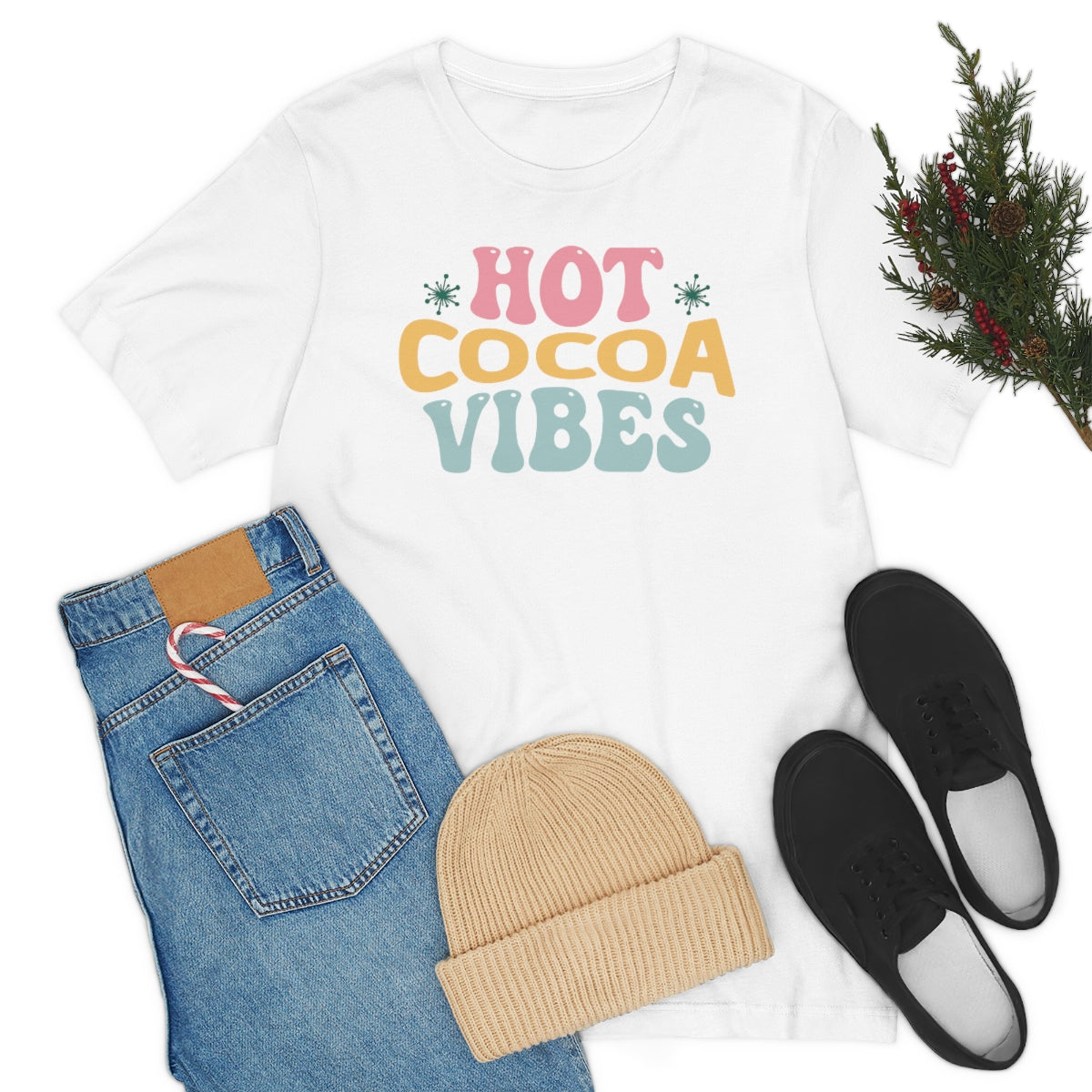 Hot Cocoa Vibes Hippie Christmas Tshirt, Christmas Shirts for Women, Christmas Tee, Shirts for Christmas