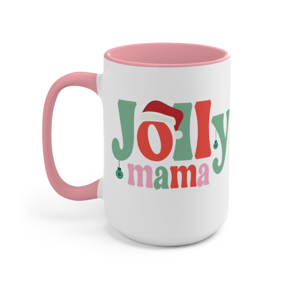 15oz Two Tone Christmas Coffee Mug, Jolly Mama Mug, Hippie Mug, Christmas ornament Mug, Merry Christmas Mug