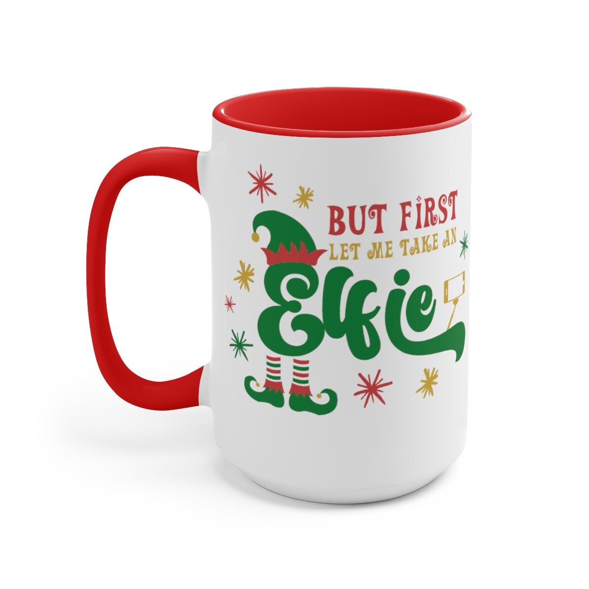 15oz Two Tone Christmas Coffee Mug, Elf Mug, Christmas Mug, Take an Elfie Mug, Merry Christmas Mug