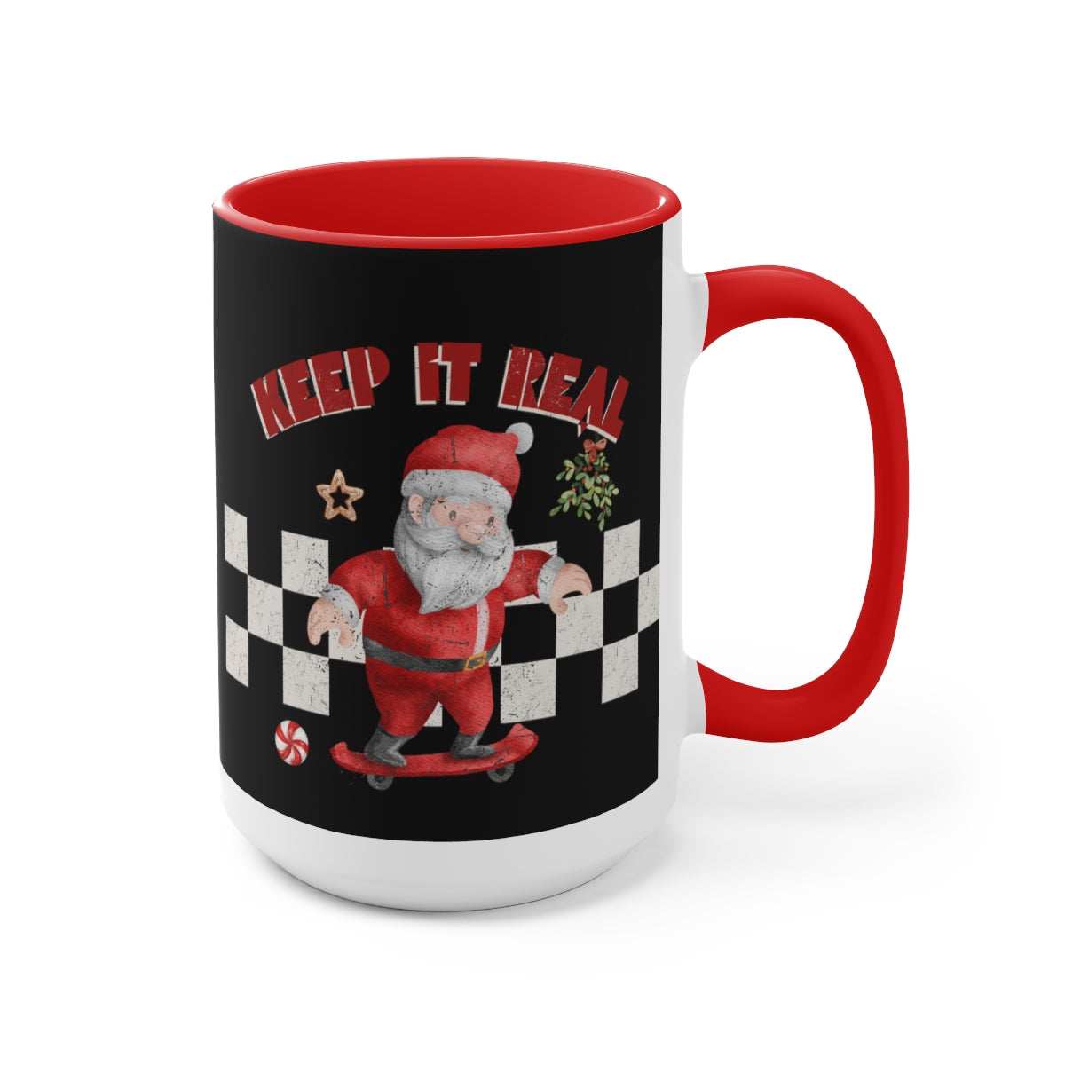 15oz Two Tone Christmas Coffee Mug, Keep It Real Santa Christmas Mug, Santa Mug, Retro Christmas Mug, Merry Christmas Mug