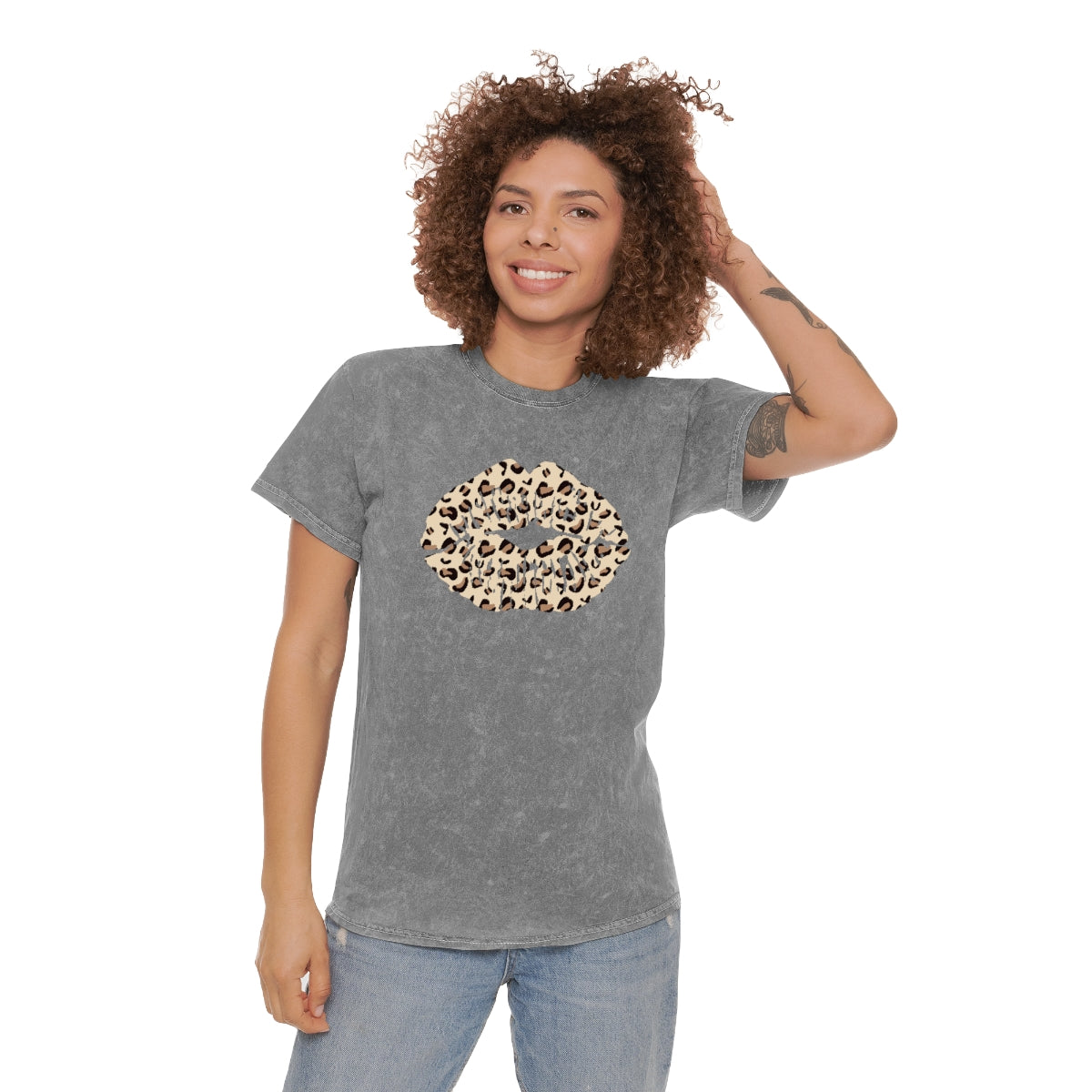 Leopard Kiss Print - Mineral Wash T-Shirt - Sizes S - 2XL