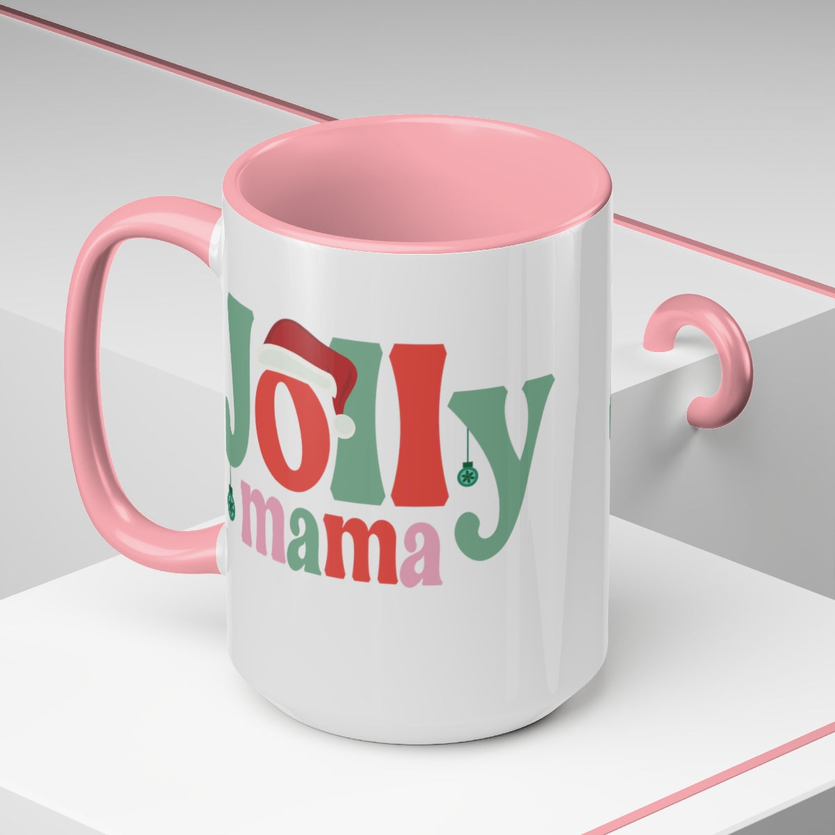 15oz Two Tone Christmas Coffee Mug, Jolly Mama Mug, Hippie Mug, Christmas ornament Mug, Merry Christmas Mug