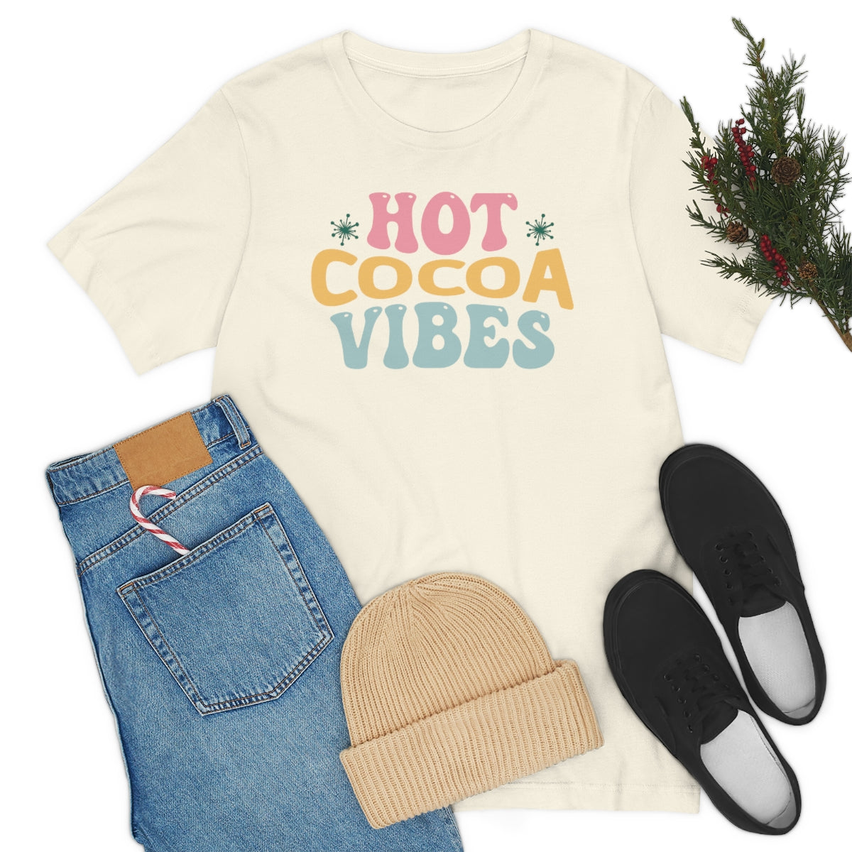 Hot Cocoa Vibes Hippie Christmas Tshirt, Christmas Shirts for Women, Christmas Tee, Shirts for Christmas