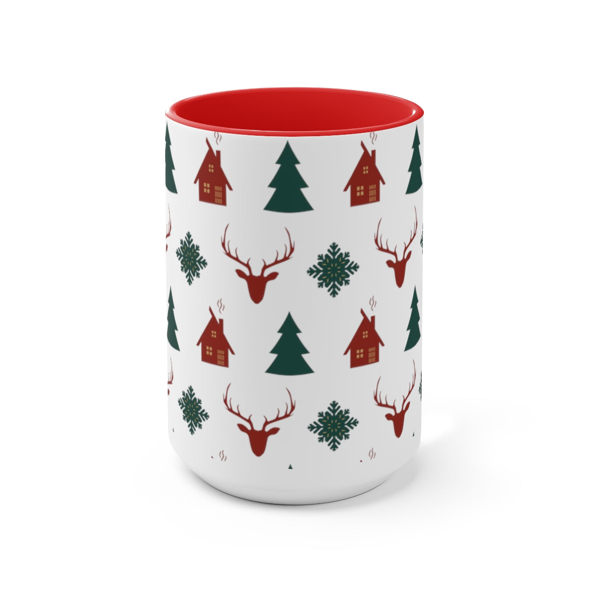 15oz Two Tone Christmas Coffee Mug, Christmas Pattern Coffee Mug, Reindeer Mug, Christmas Tree Mug, Merry Christmas Mug