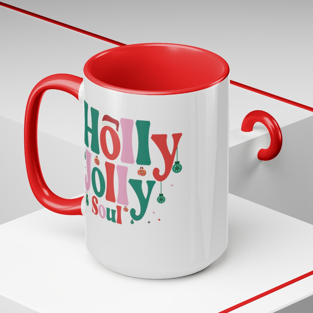 15oz Two Tone Christmas Coffee Mug, Hippie Mug, Holly Jolly Mug, Holly Jolly Soul Mug, Merry Christmas Mug