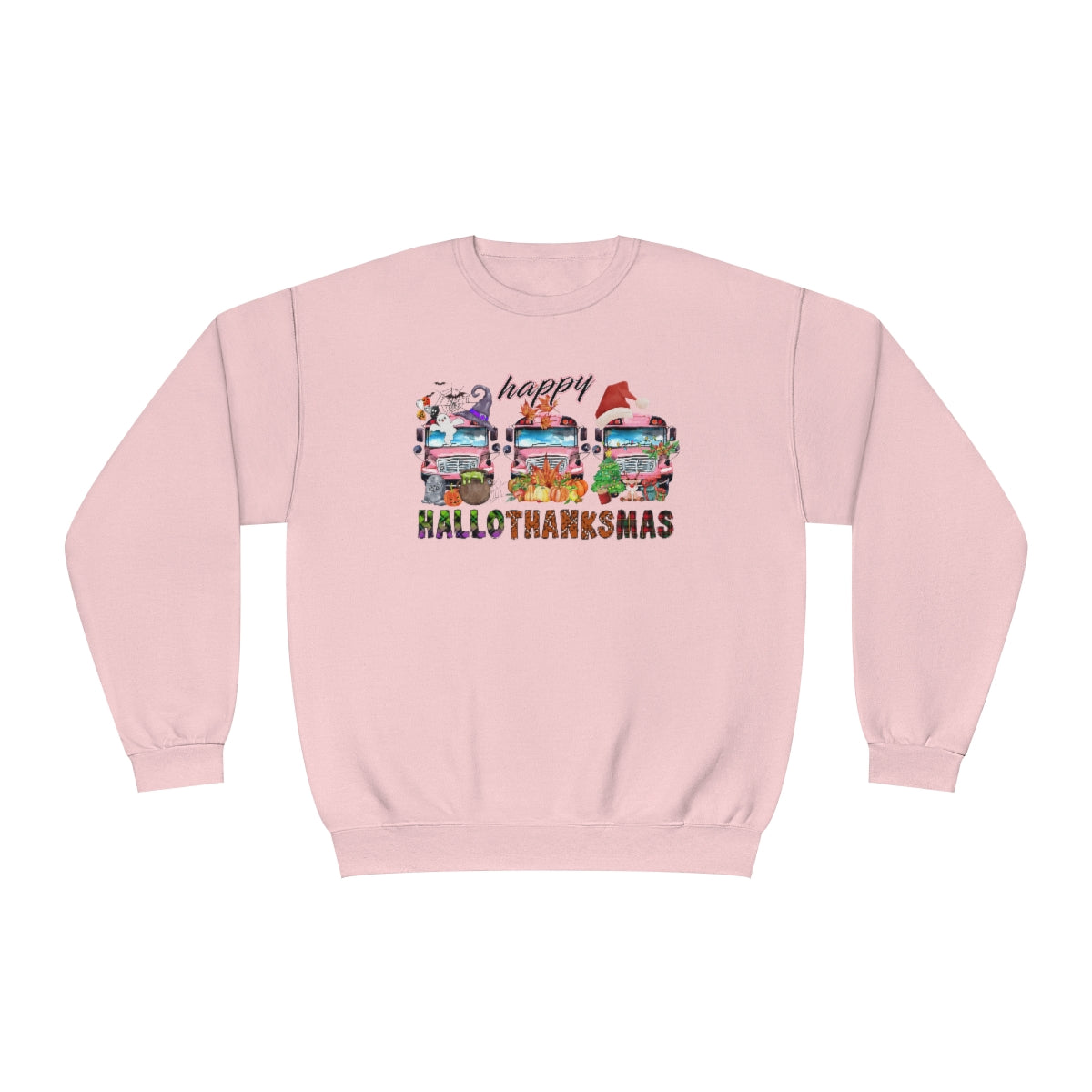 HalloThanksMas - School Bus - Halloween, Thanksgiving, Christmas Teacher Sweatshirt - Sizes S - 3XL