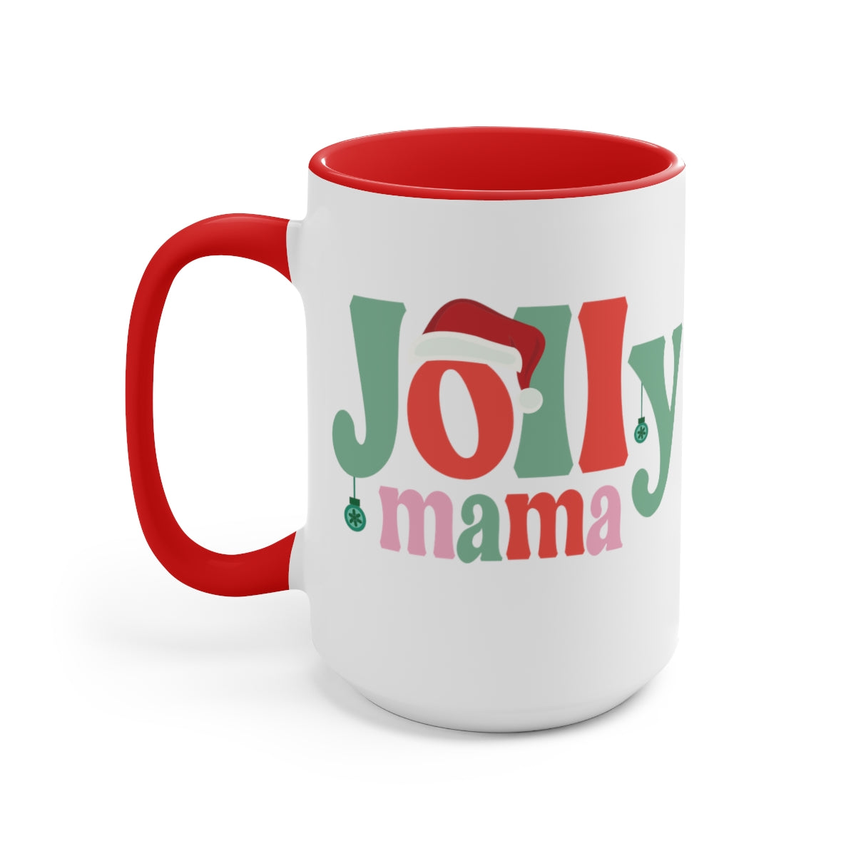 15oz Two Tone Christmas Coffee Mug, Jolly Mama Mug, Hippie Mug, Christmas ornament Mug, Merry Christmas Mug