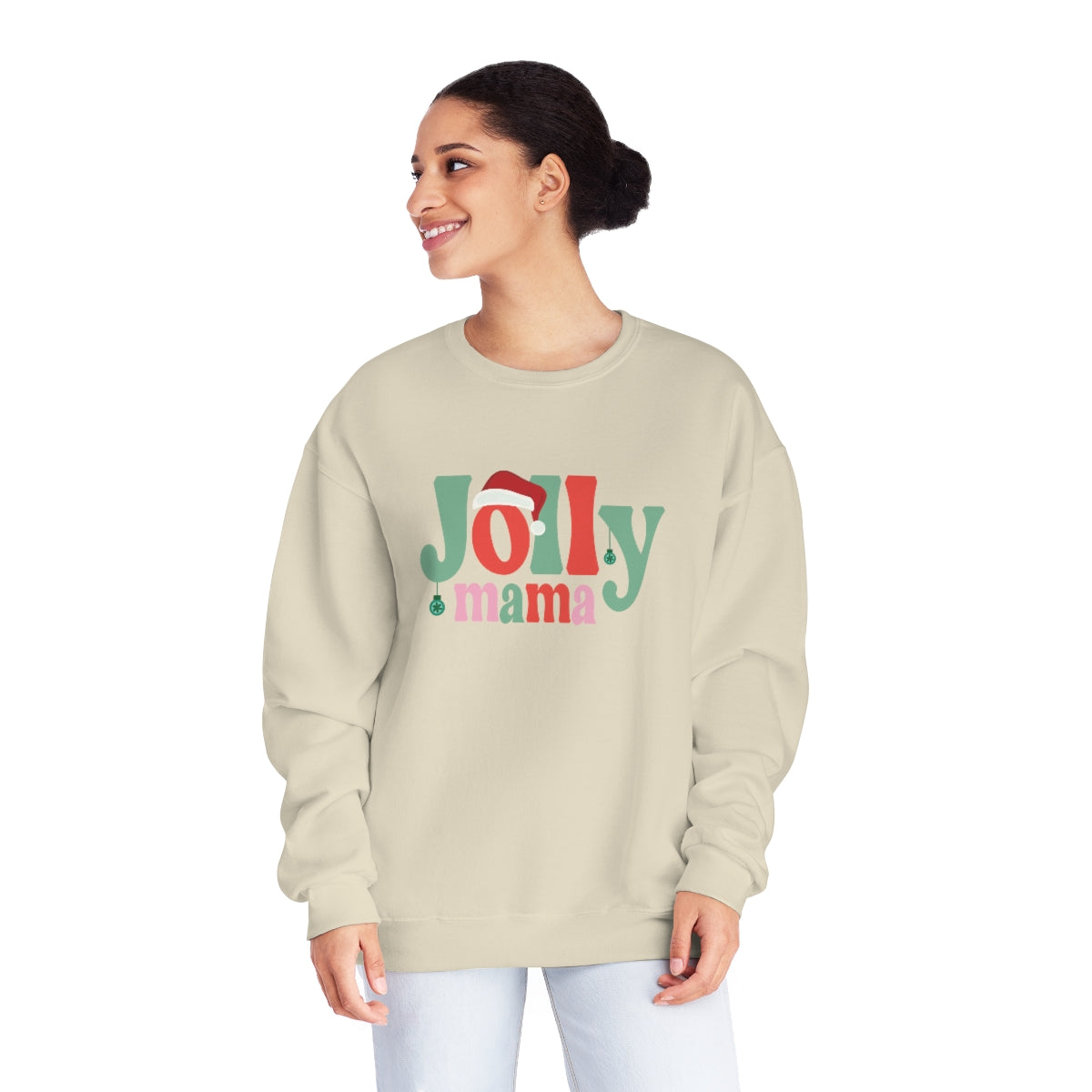 Hippie Jolly Mama Christmas NuBlend Fleece Crewneck Sweatshirt - Sizes S - 3XL