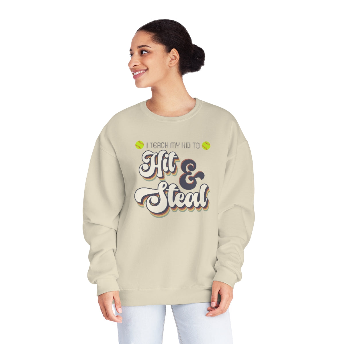 Hit and Steal Softball Mom Sweatshirt | Softball tees | Women's softball Shirt | Cute softball shirts | Hit and Steal | Team gifts