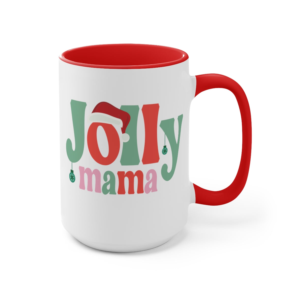 15oz Two Tone Christmas Coffee Mug, Jolly Mama Mug, Hippie Mug, Christmas ornament Mug, Merry Christmas Mug