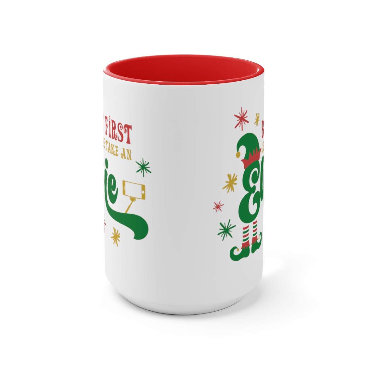 15oz Two Tone Christmas Coffee Mug, Elf Mug, Christmas Mug, Take an Elfie Mug, Merry Christmas Mug