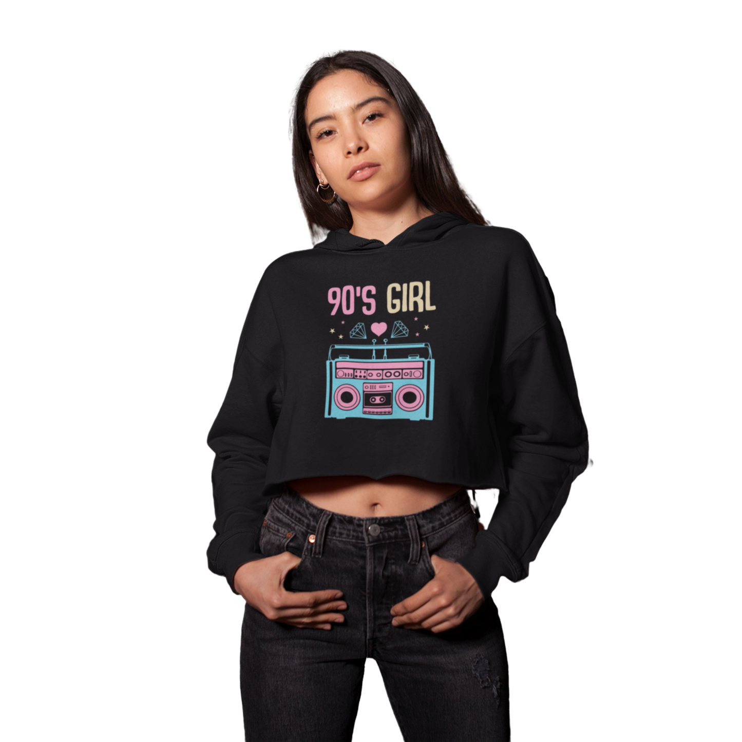 90's Girl Hooded Cropped Sweatshirt, 90's Retro Cropped Hoodie, Retro Hoodie Sweatshirt, Cassette Tape Hoodie